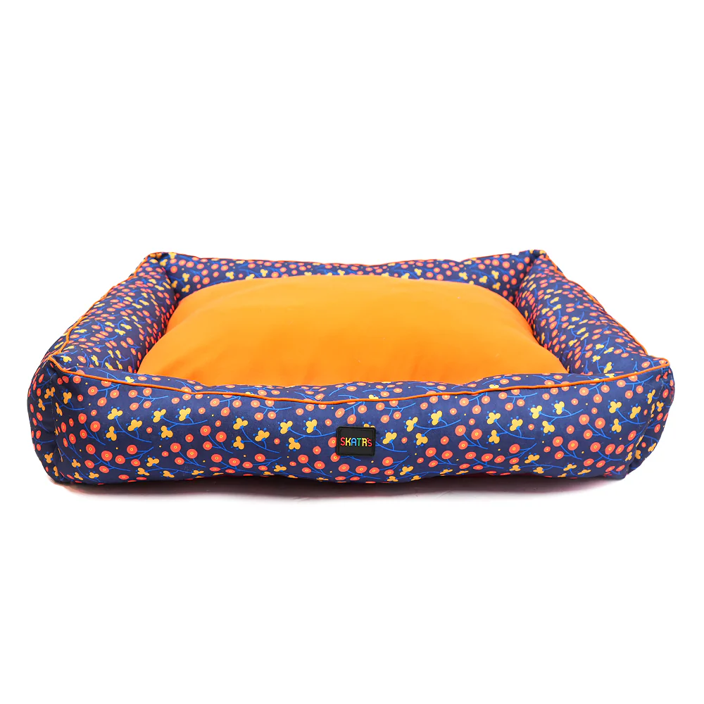 Skatrs Floral Bed for Dogs & Cats (Blue/Orange) - Runbopad
