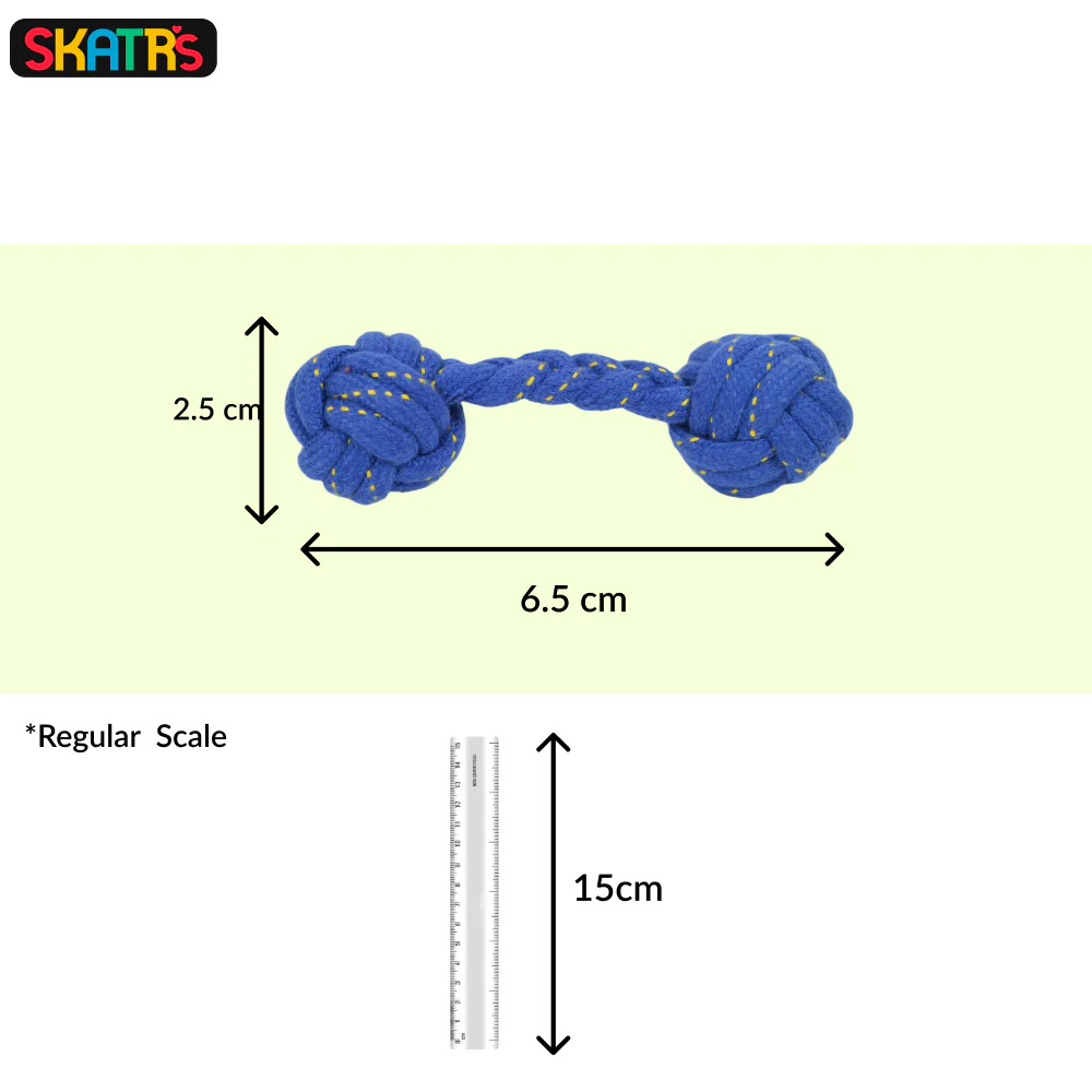 Skatrs Dumbbell Shaped Rope Chew Toy for Dogs and Cats (Blue/Yellow) - Runbopad