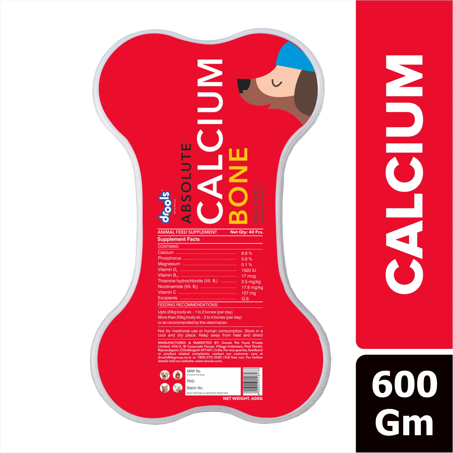 Drools Absolute Calcium Bones (Jar), Kennel Kitchen Chicken Flaxseed Stick Dogs Treat Combo - Runbopad