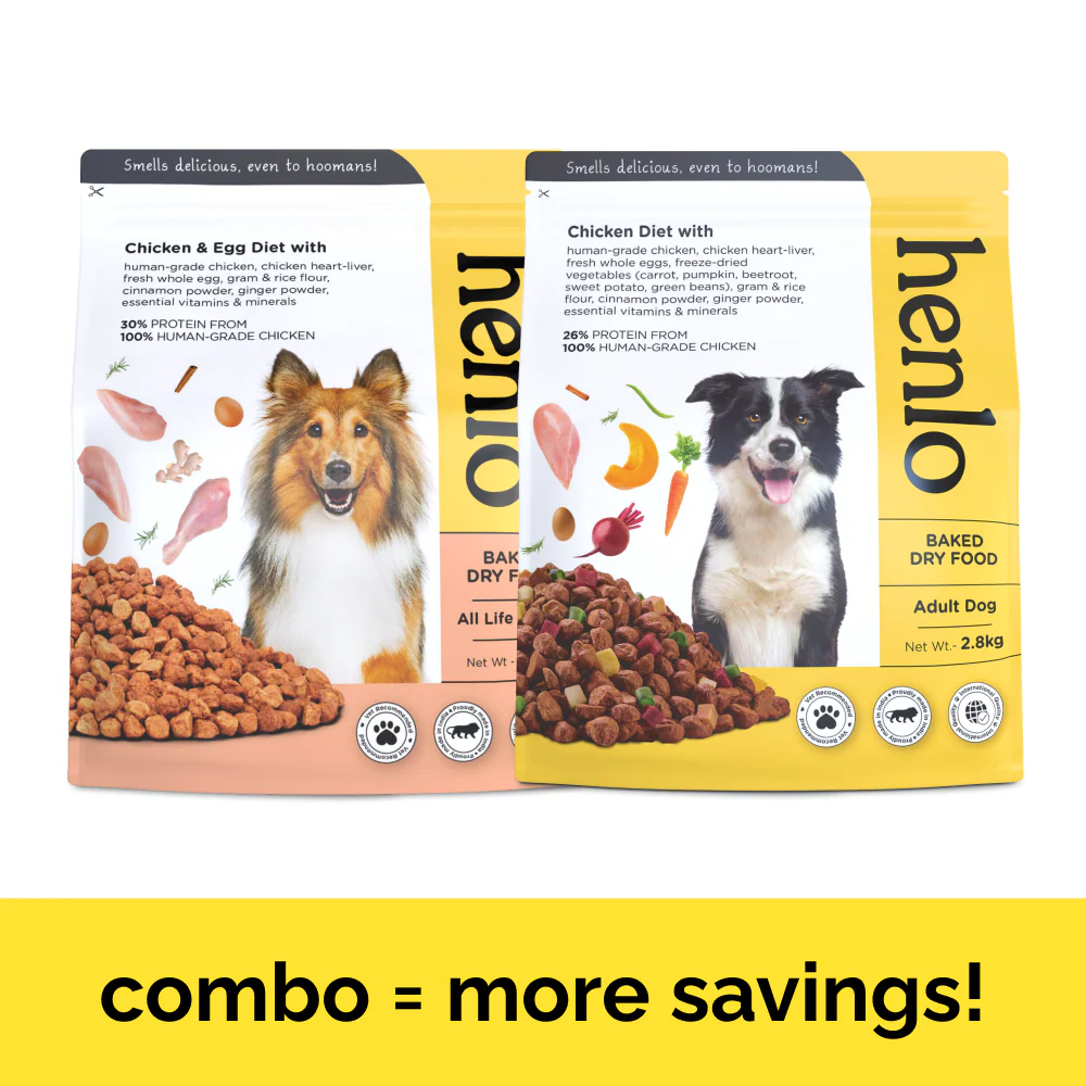 Henlo Chicken & Vegetable and Chicken & Egg Baked Dry Food for Adult Dogs Combo - Runbopad