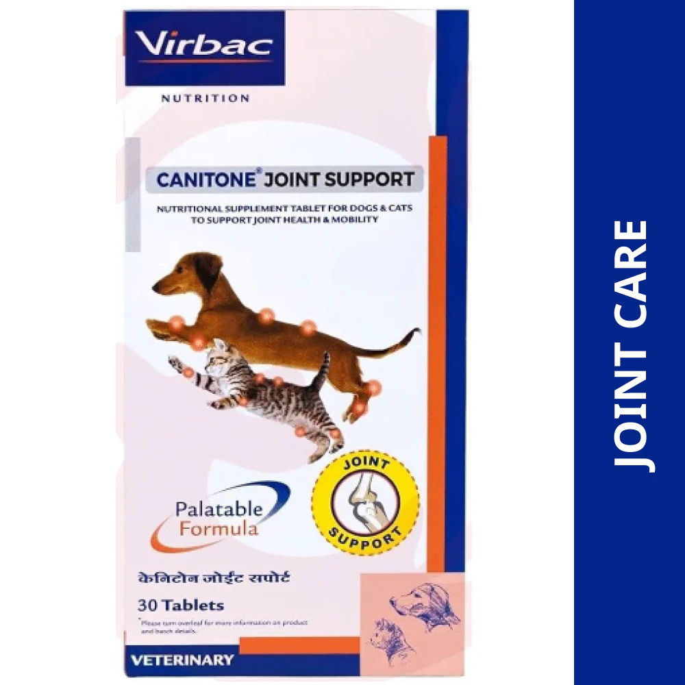 Virbac Canitone Joint Support (Pack of 30 Tablets) And Virbac Canitone Tablets Calcium Supplement for Dogs and Cats (Pack of 30 Tablets) Combo - Runbopad