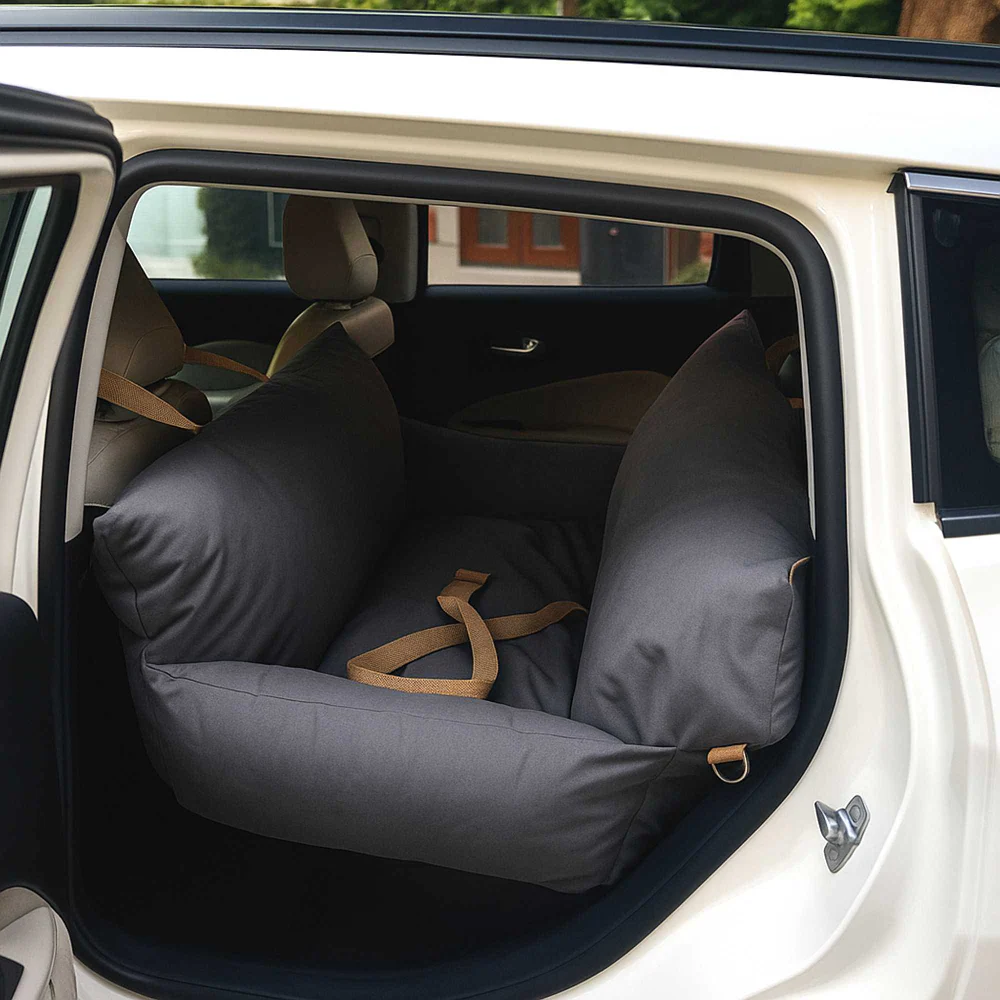 Petter World Car Travel Bed with Safety Leash for Dogs and Cats (Autumn Gray) - Runbopad