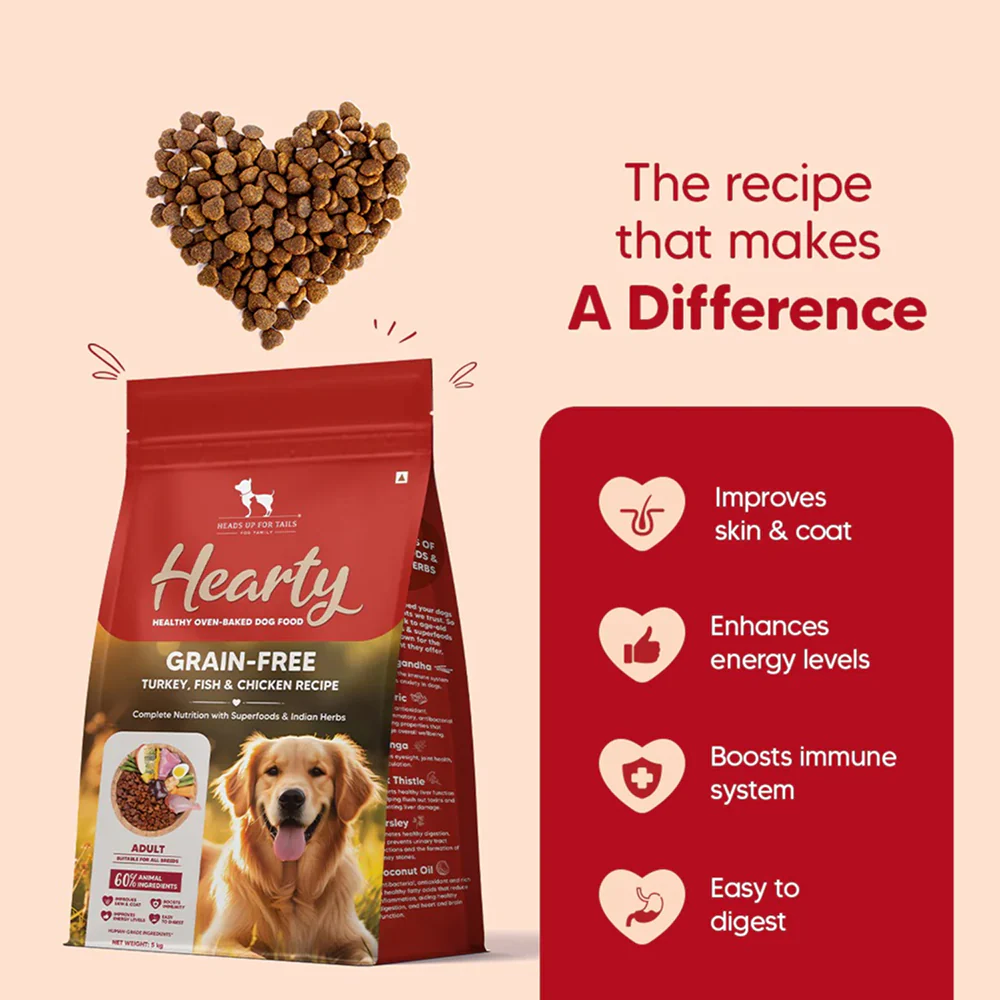 HUFT Hearty Oven Baked Grain Free Turkey, Fish & Chicken with Superfood Adult Dog Dry Food - Runbopad