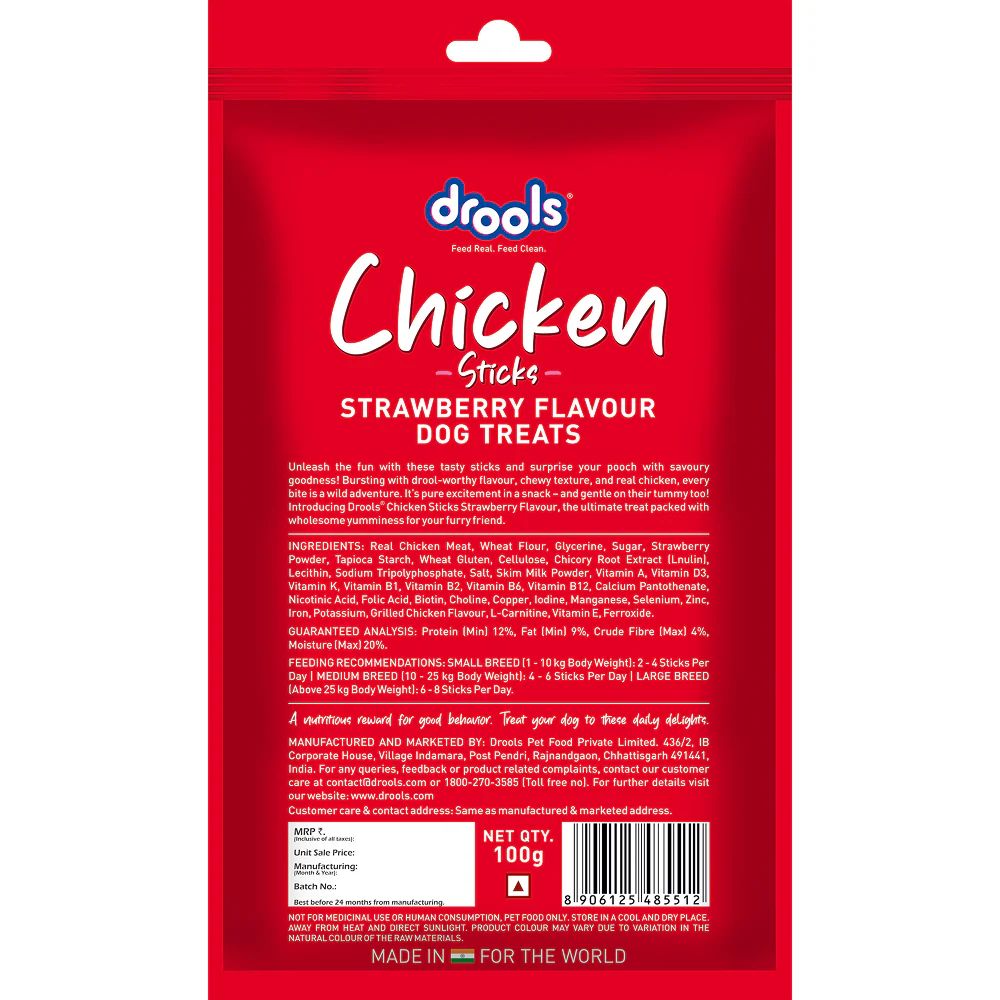 Drools Strawberry Flavour Chicken Sticks Treat for Dogs - Runbopad