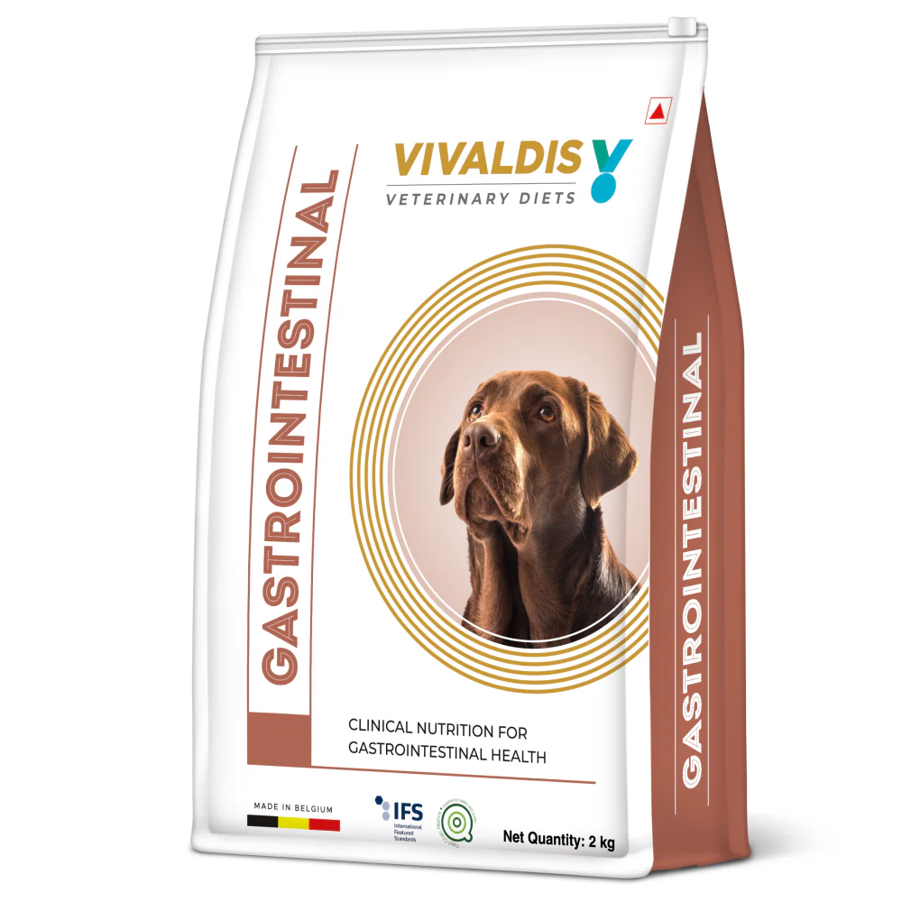 Vivaldis V Diet Gastrointestinal Dog Dry Food (2kg) and Venkys Gutwell Pre & Probiotics Gut Health Powder (100g) Combo - Runbopad