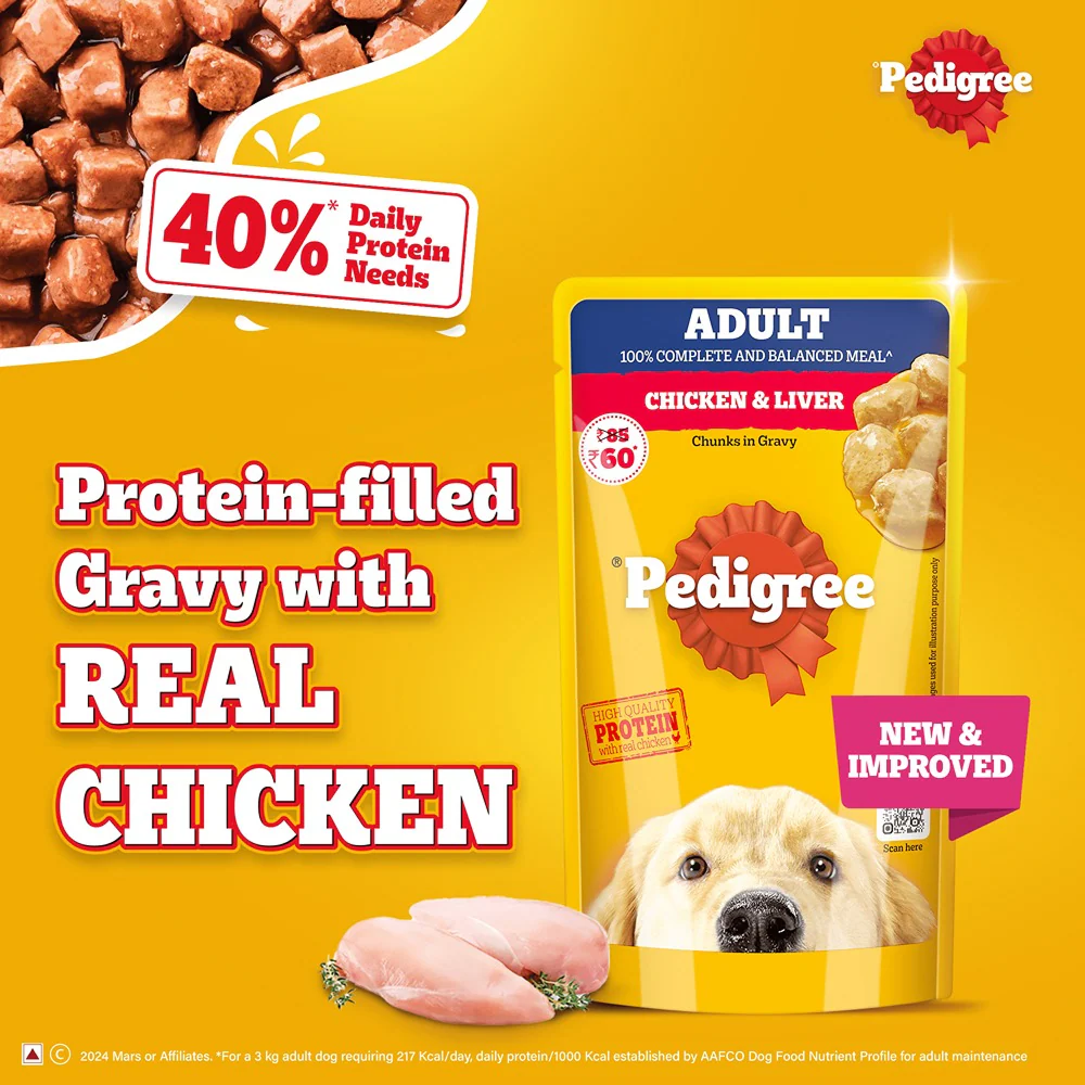 Pedigree Chicken and Liver Chunks in Gravy Adult Dog Wet Food (130g) - Runbopad