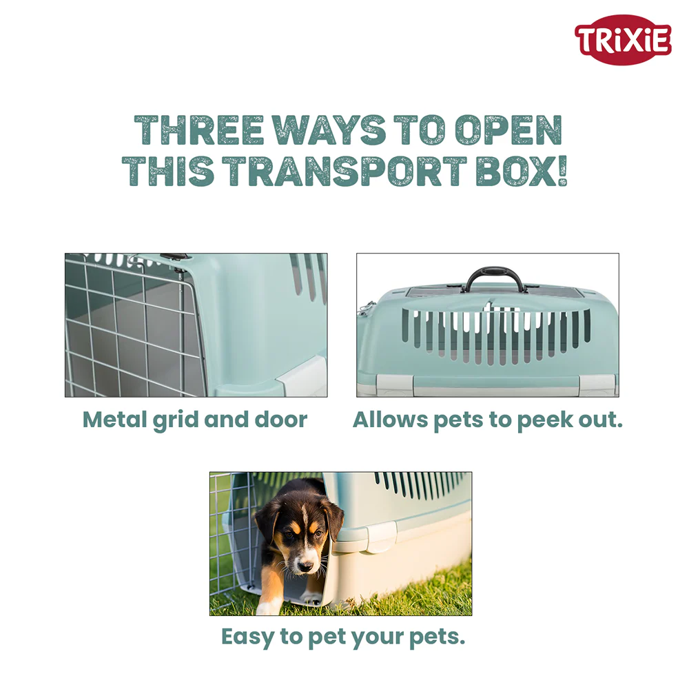 Trixie Capri 3 Open Top Carrier for Dogs and Cats (light grey/sage) - Runbopad