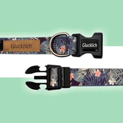 Glucklich Polyester Printed Adjustable Collar for Dogs (Green Forest) - Runbopad