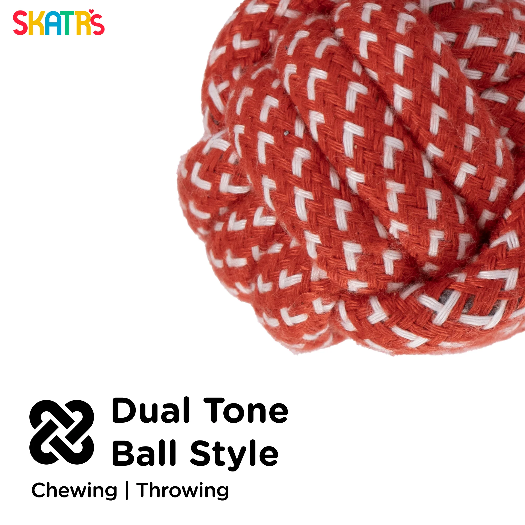 Skatrs Ball Shaped Rope Chew Toy for Cats & Dogs (Red/White) - Runbopad