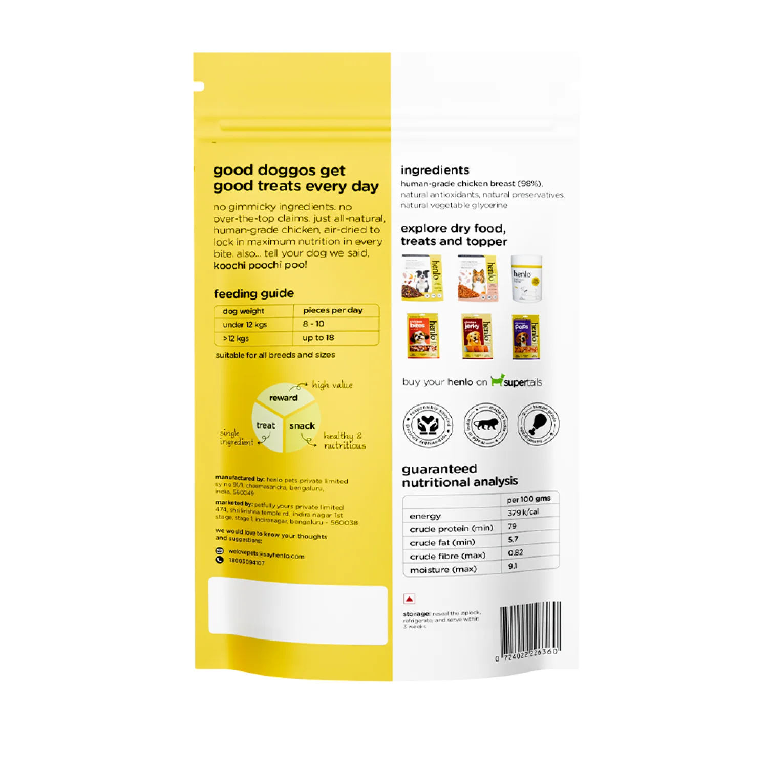 Henlo Chicken  Strips Dog Treats I Guilt Free I High Protein - Runbopad