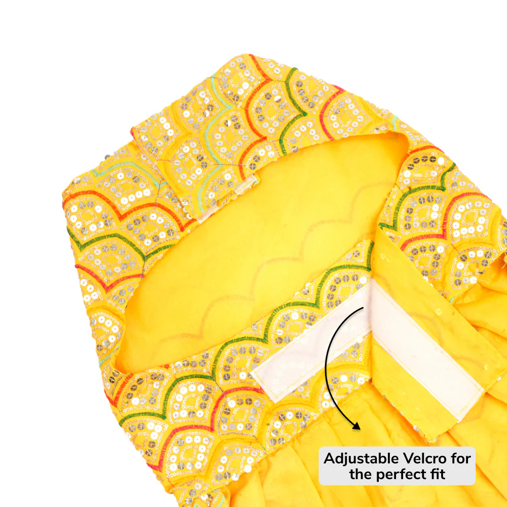 Skatrs Festive Sequence Embroidered Lehenga for Cats and Dogs (Yellow) - Runbopad