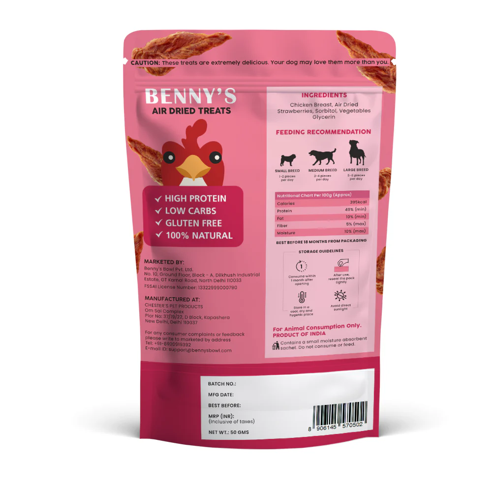Bennys Bowl Chicken and Strawberry Jerky Dog Treats - Runbopad