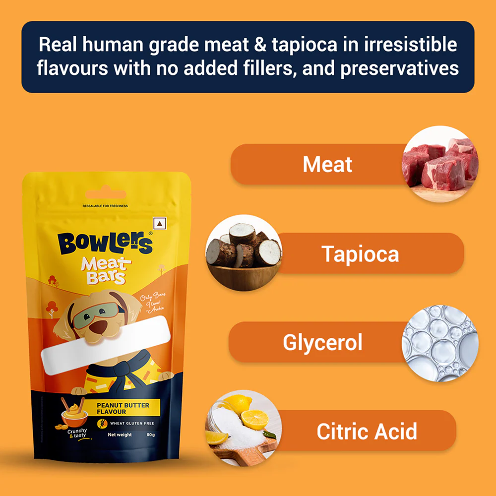 Bowlers Peanut Butter Flavour Meat Bars Dog Treats - Runbopad