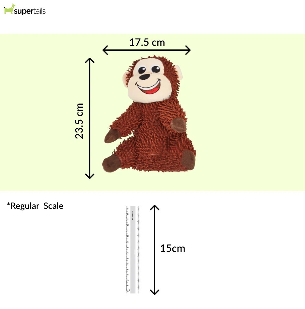 Barkbutler x Fofos Monkey Tough Squeaky Toy for Dogs | For Medium Chewers (Brown) - Runbopad