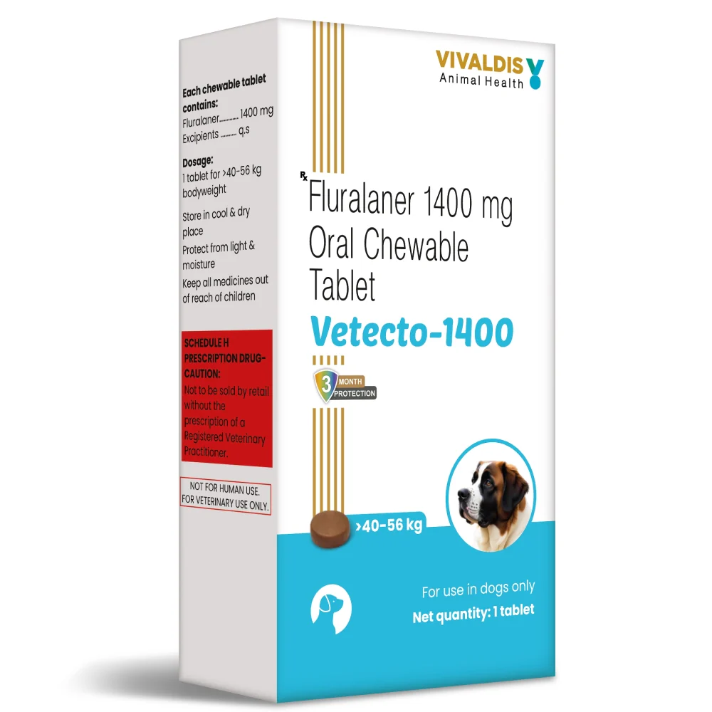 Vivaldis Vetecto 1400 (Fluralaner) chewable Tick & Flea tablet for Dogs (40 to 56 kg) - Runbopad