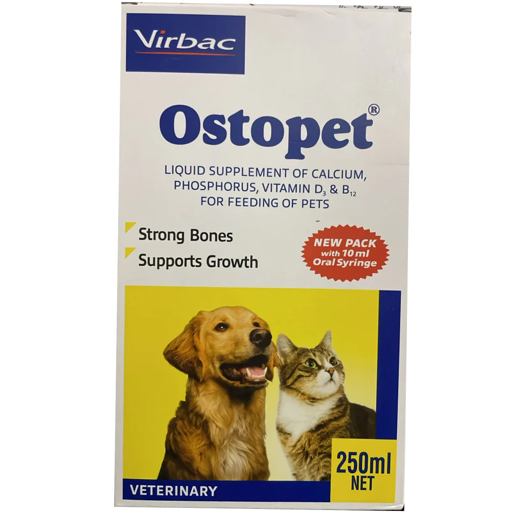 Virbac Ostopet Calcium Supplement Syrup (250ml) and Mankind Nurokind Pet Syrup Multi Vitamin Supplement for Dogs and Cats (210ml) Combo - Runbopad