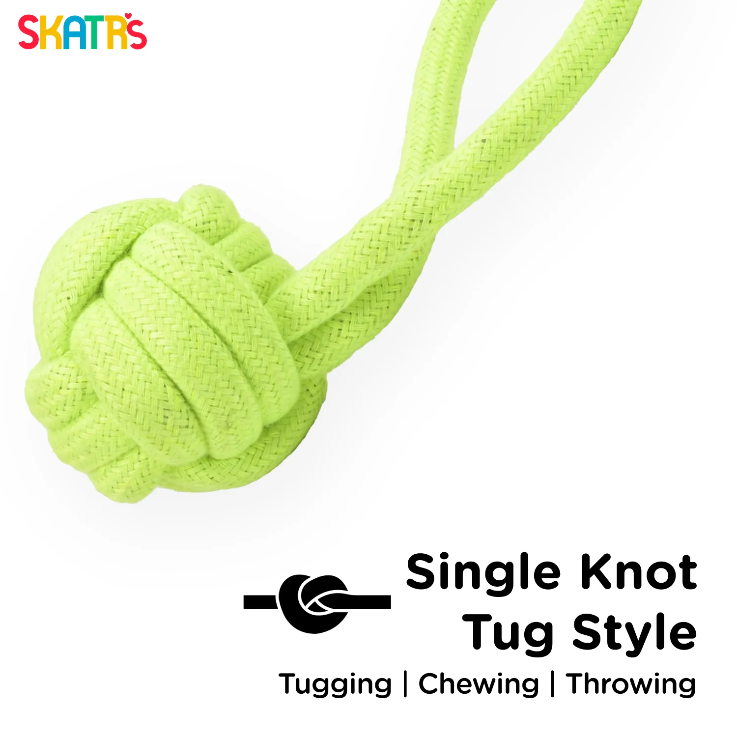 Skatrs Hand Made Knotted Ball with Handle Rope Chew Toy for Cats and Dogs (Neon Green) - Runbopad