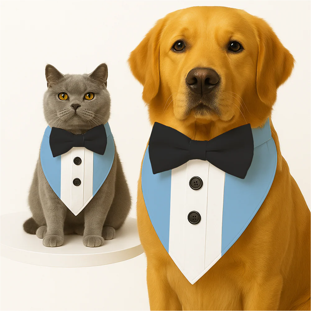 PawsIndia Baby Blue Tuxedo Bandana with Black Bow for Dogs and Cats - Runbopad