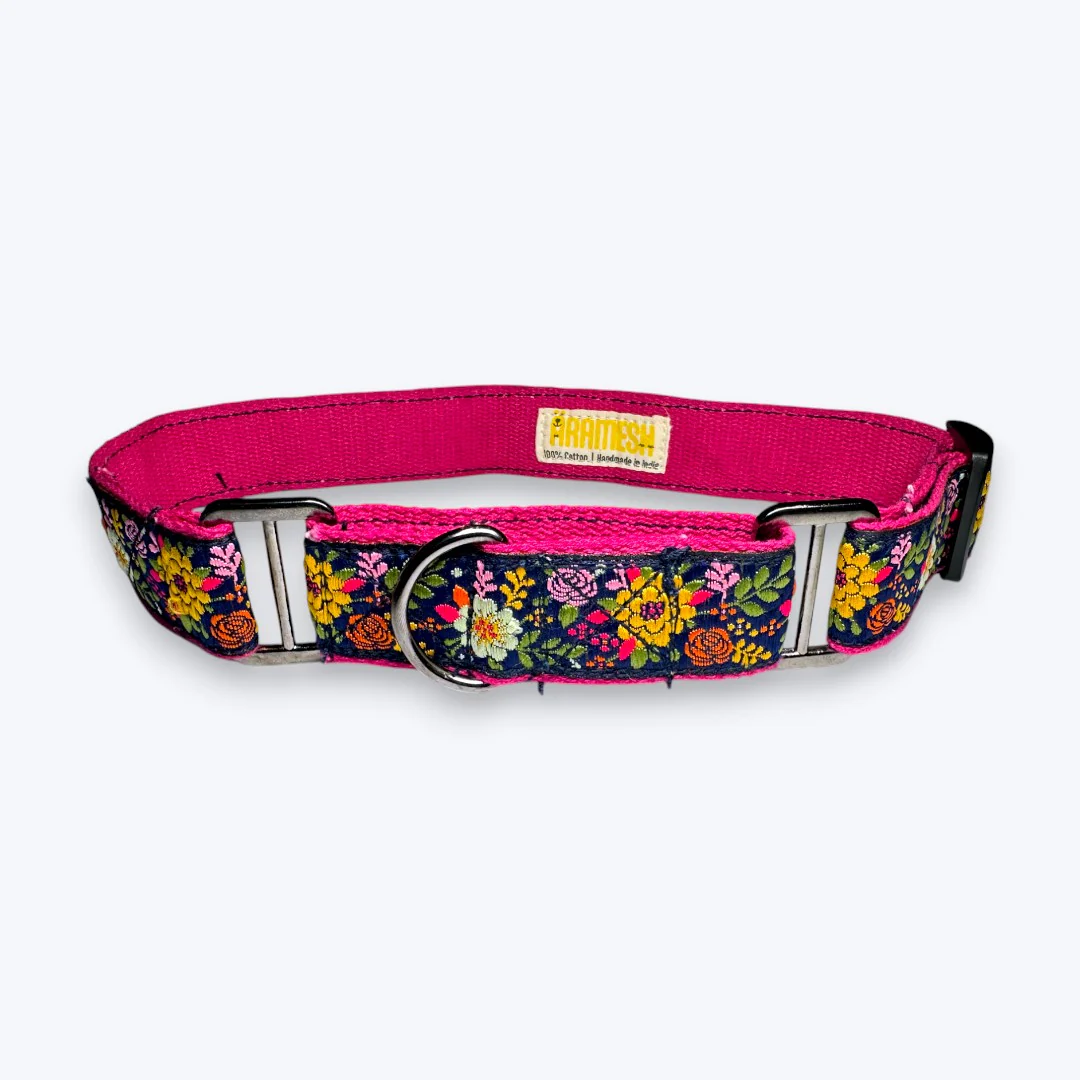 Aramesh Coastal Bloom Martingale Collar for Dogs (Pink and Navy Blue) - Runbopad