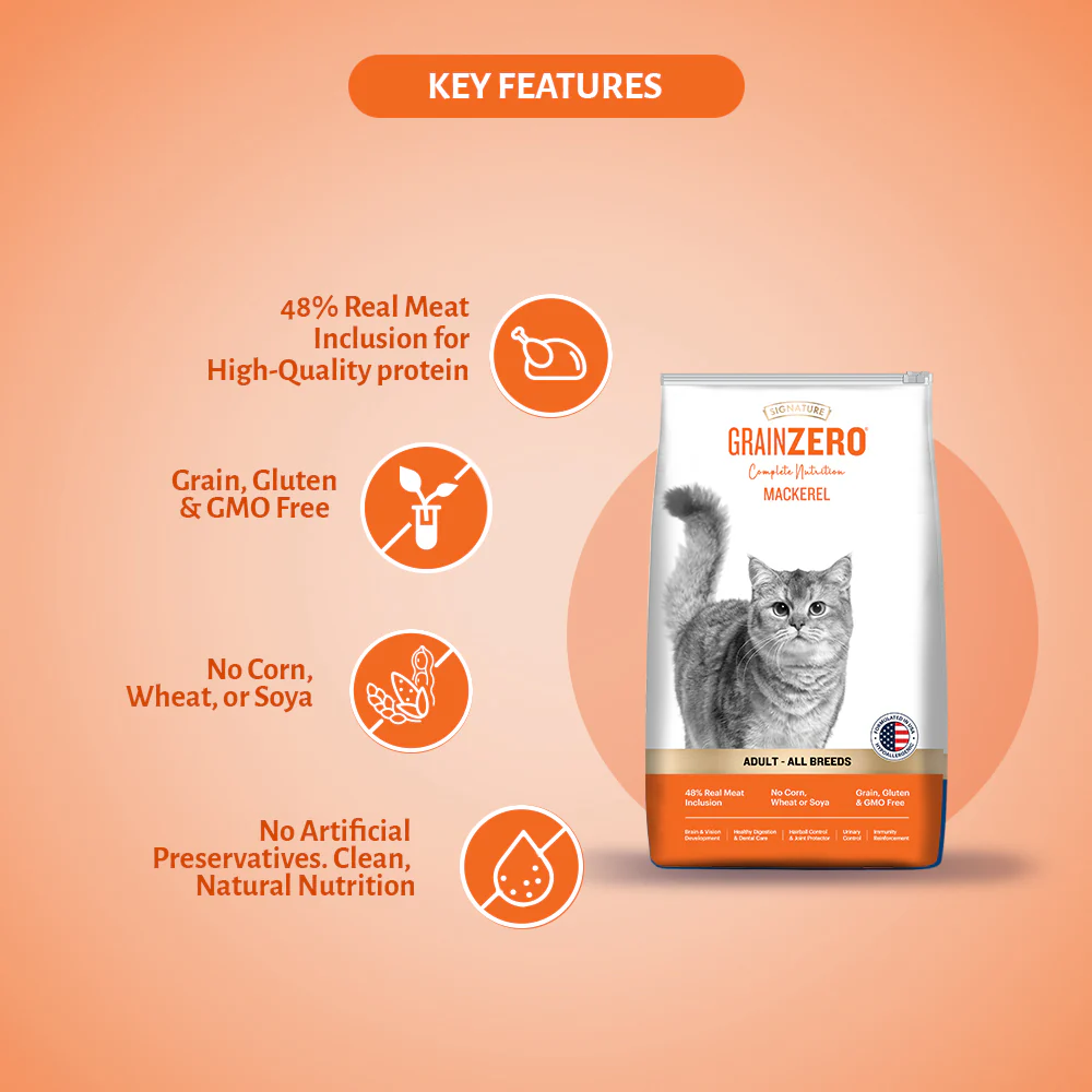 Signature Grain Zero Mackerel Adult All Breed Adult Cat Dry Food - Runbopad