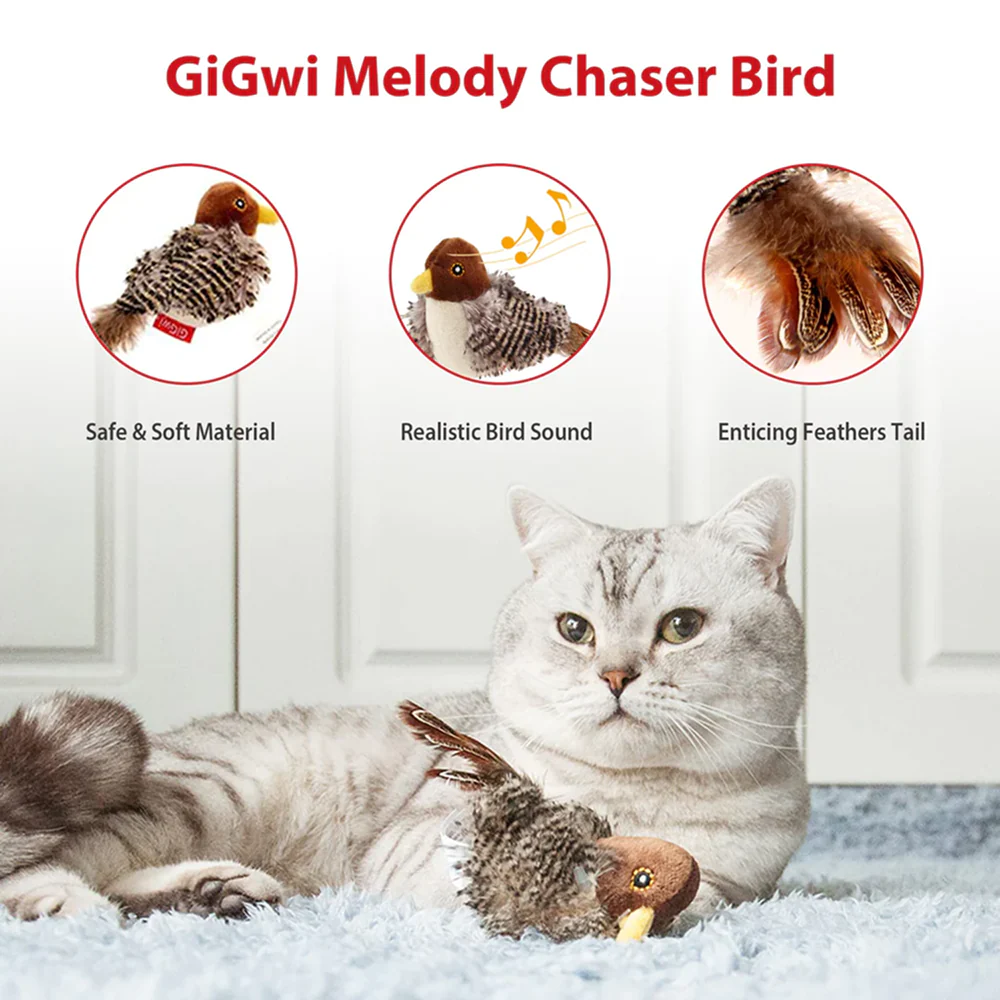 GiGwi Melody Chaser Bird Toy for Cats (Dark Brown) - Runbopad