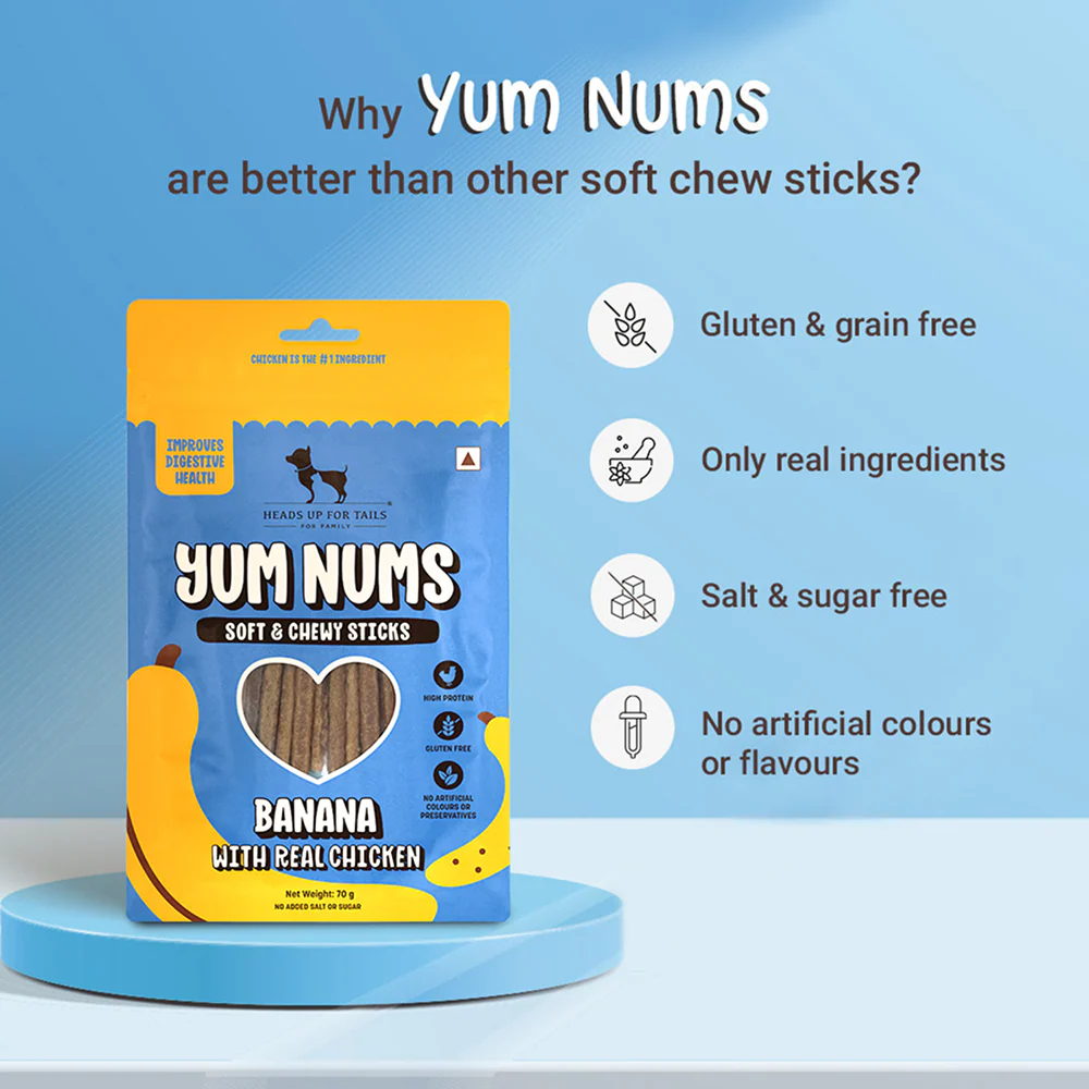HUFT Yum Nums Banana with Real Chicken Soft & Chewy Sticks Dog Treats - Runbopad