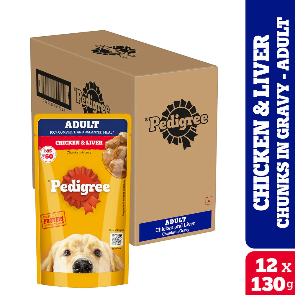Pedigree Chicken and Liver Chunks in Gravy Adult Dog Wet Food (130g) - Runbopad