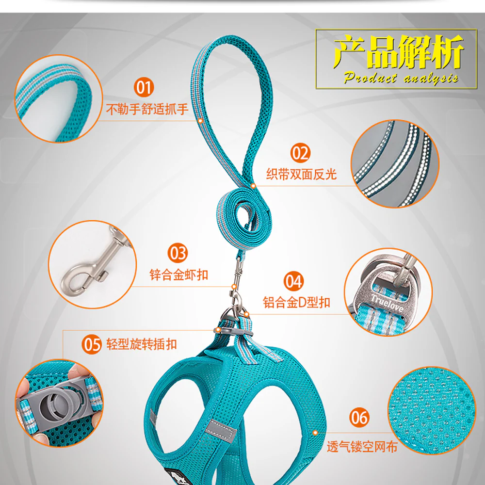 Truelove Mesh Harness & Leash Set for Cats and Small to Medium Dogs (Blue) - Runbopad