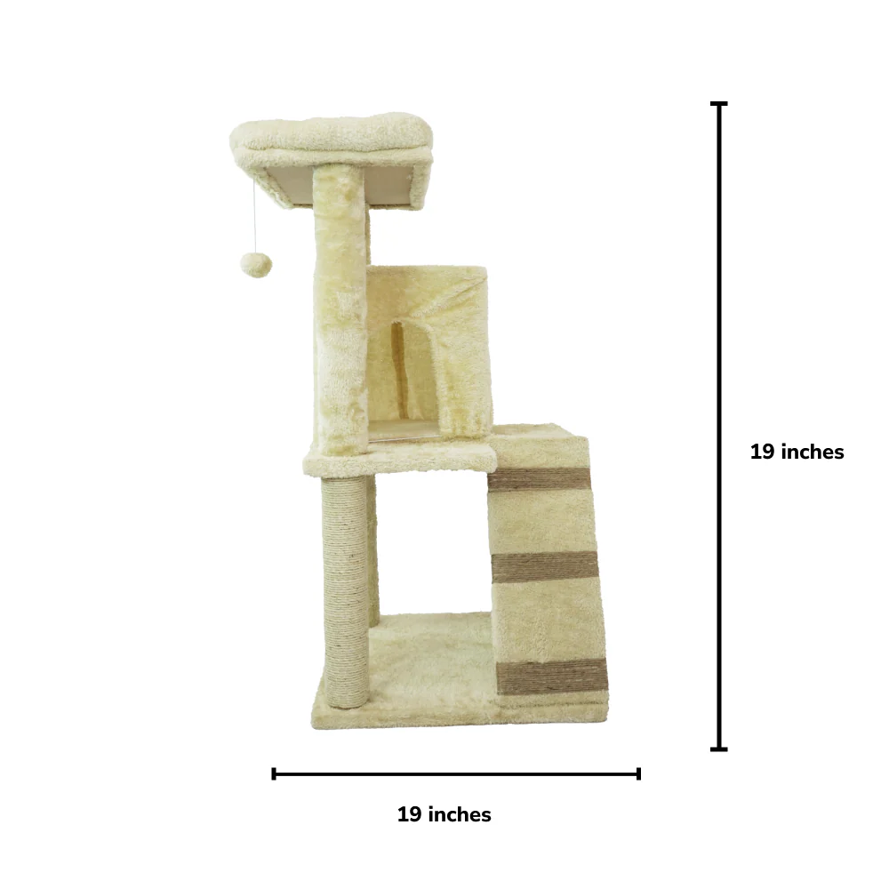 Skatrs Fur Fabric Ladder Jute Rope Scratching Post Cat tree for Cats and Kittens (Beige) - Runbopad