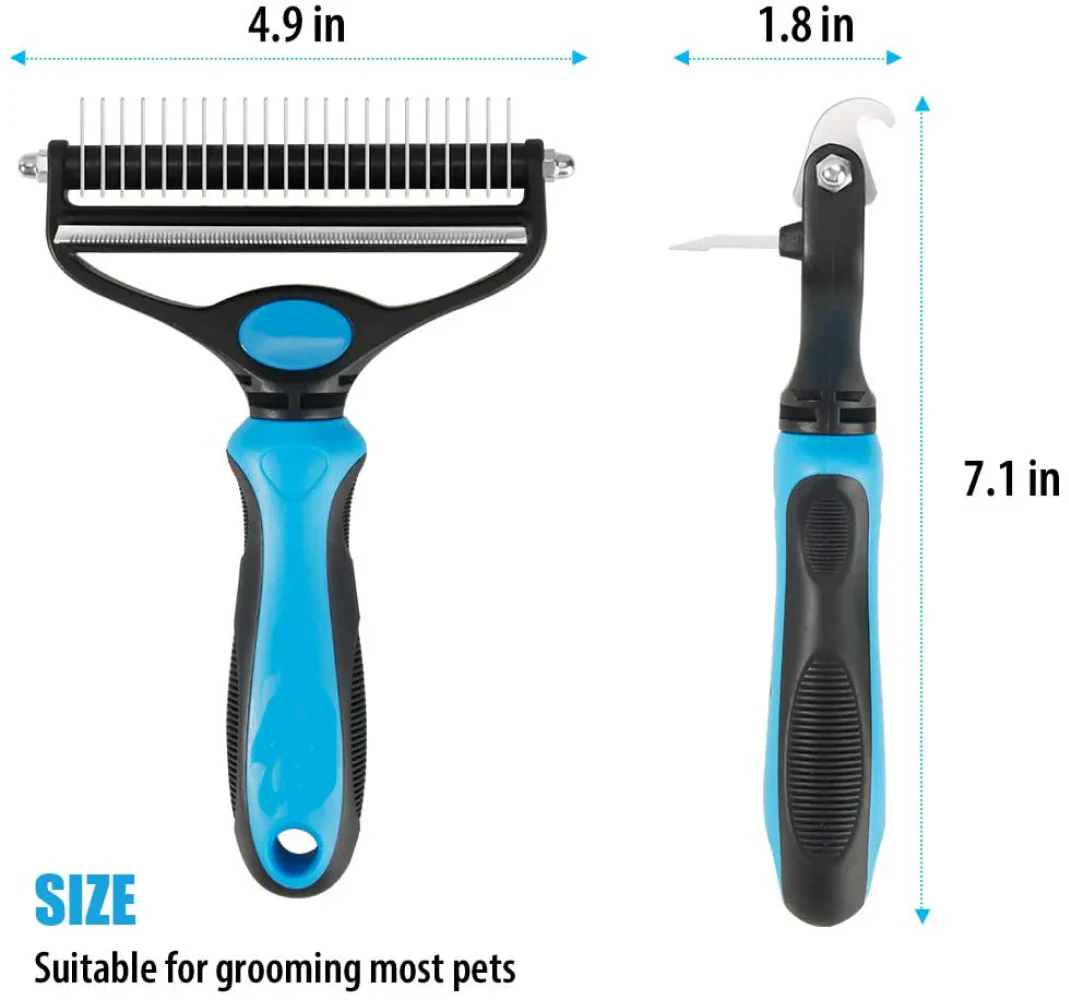 QPets 2 in 1 Deshedding and Dematting Tool for Dogs (Grey) - Runbopad