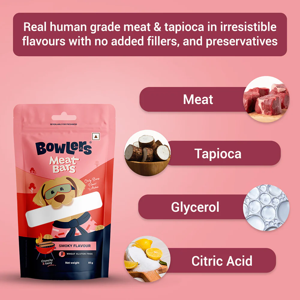 Bowlers Smoked Flavour Meat Bars Dog Treats - Runbopad