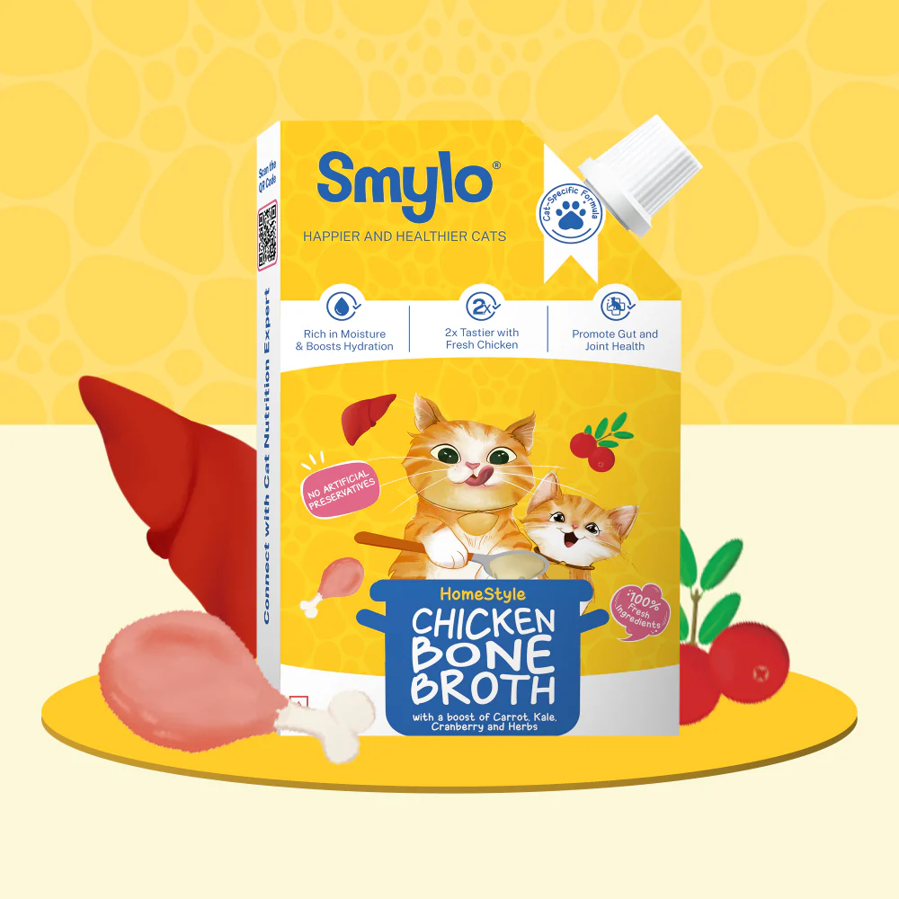 Smylo Hydration Rich Chicken with Carrot, Kale and Cranberry Bone Broth for Cats - Runbopad
