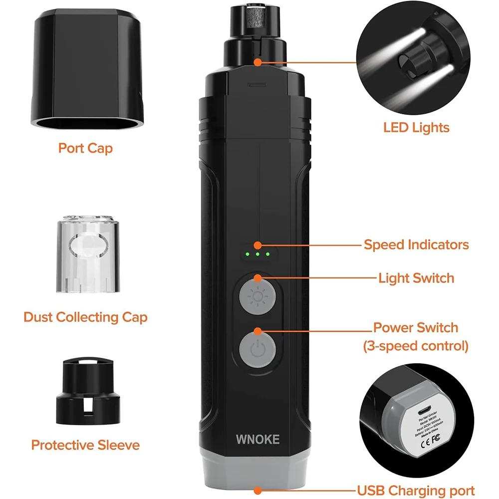 PetVogue 3 Speed Rechargeable Nail Grinder for Dogs and Cats (Black) - Runbopad