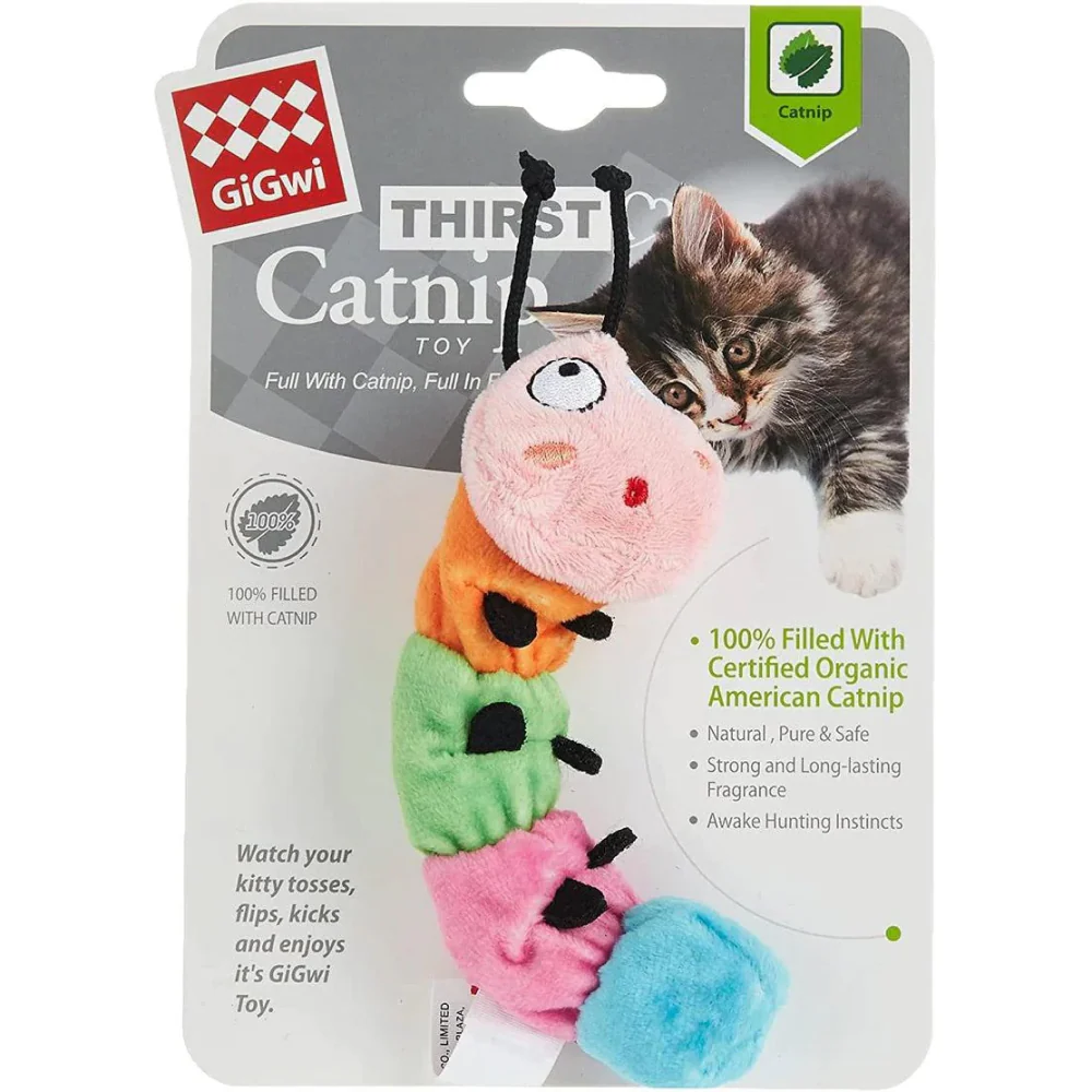 GiGwi Thirsty Catnip Caterpillar filled with 100% Organic Catnip Toy for Cats - Runbopad