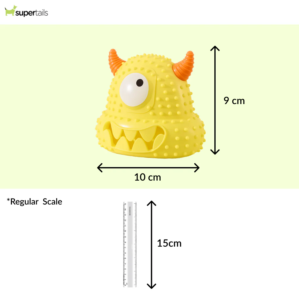 Talking Dog Club Monster Head Tough Rubber Chew Toy for Dogs (Yellow) - Runbopad