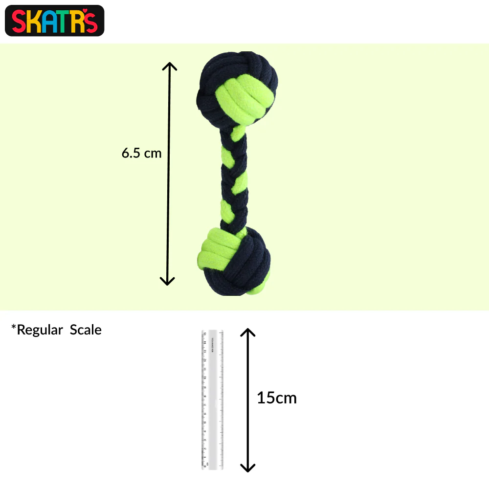 Skatrs Dumbbell Shaped Rope Chew Toy for Dogs and Cats (Neon Green/Dark Blue) - Runbopad