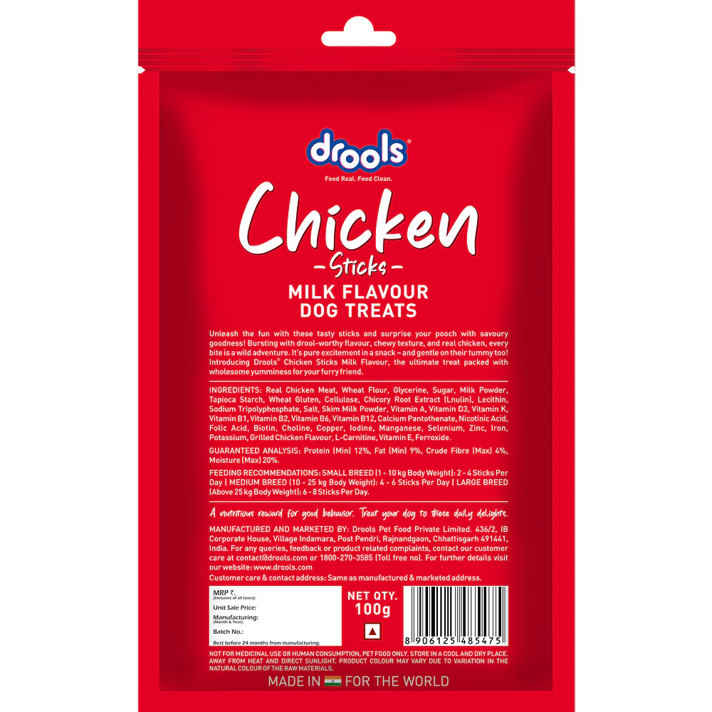Drools Milk Flavour Chicken Sticks Treat for Dogs - Runbopad
