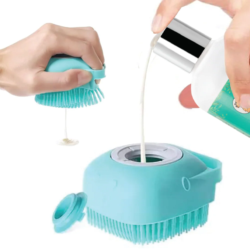 Papa Pawsome Shampoo Bath Silicone Brush for Dogs and Cats (Pink) - Runbopad