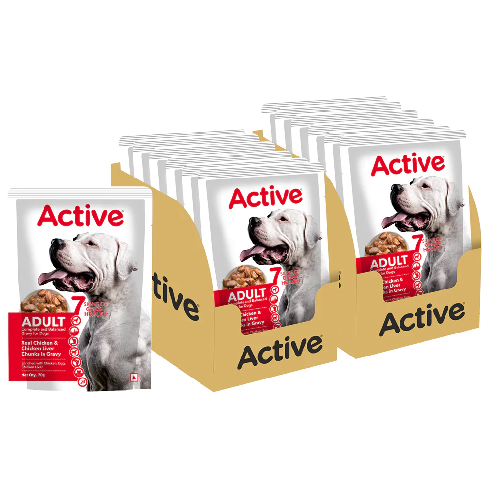 Active Chicken & Chicken Liver Chunks in Gravy Adult Dog Wet Food (Buy 1 Get 1) - Runbopad