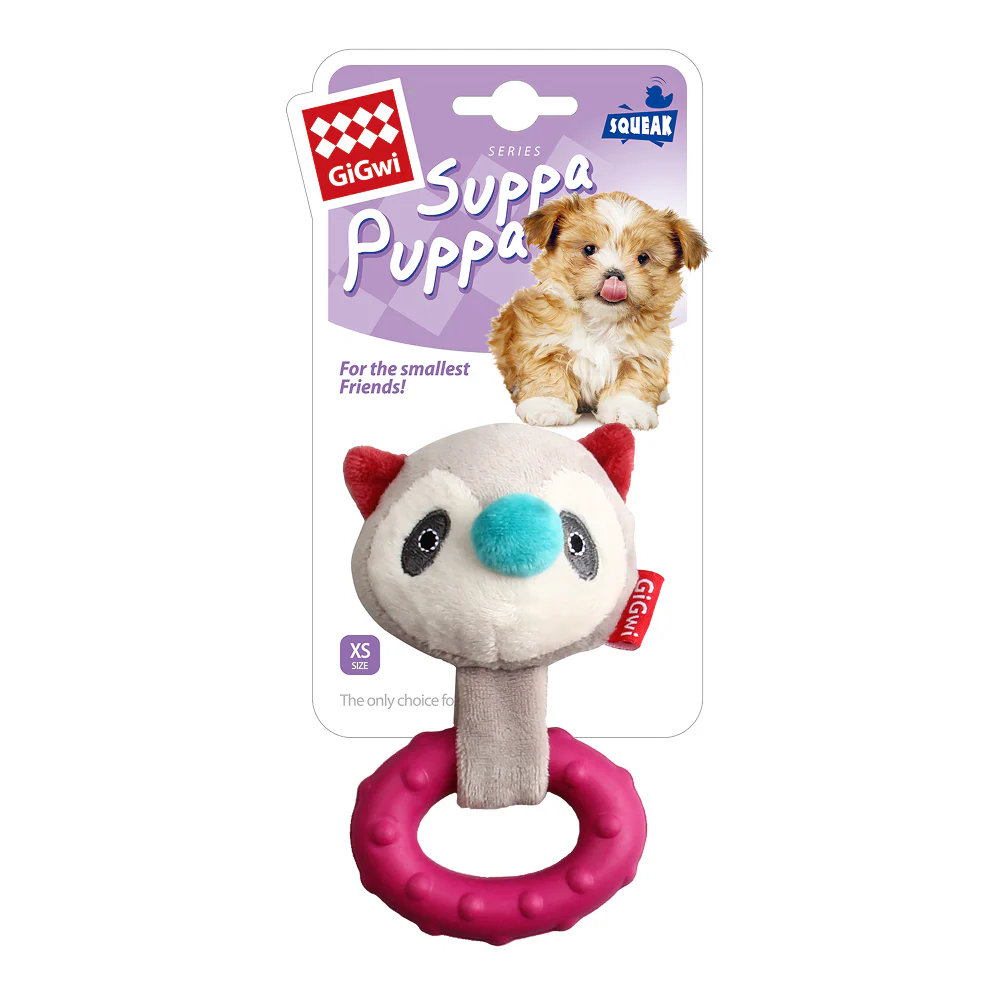 GiGwi Suppa Puppa Ring Raccoon Toy for Dogs (Pink) - Runbopad