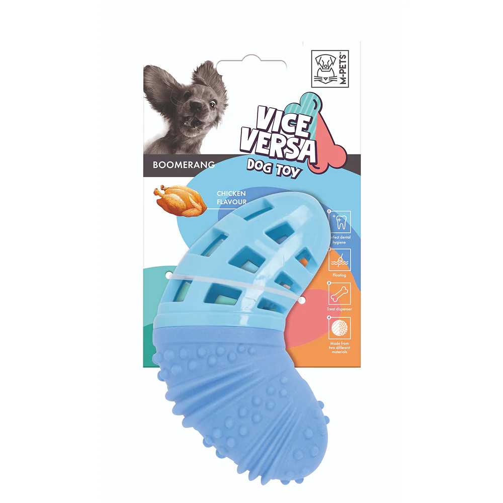 M Pets Vice Versa Chicken Scented Boomerang Toy for Dogs (Blue) - Runbopad