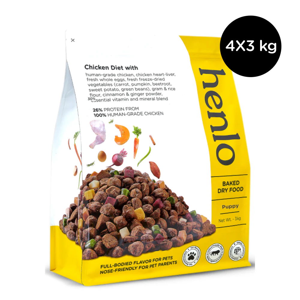Henlo Chicken & Veg Baked Dry Food for Puppies & Small Breed Dogs | 100% Human Grade Ingredients - Runbopad