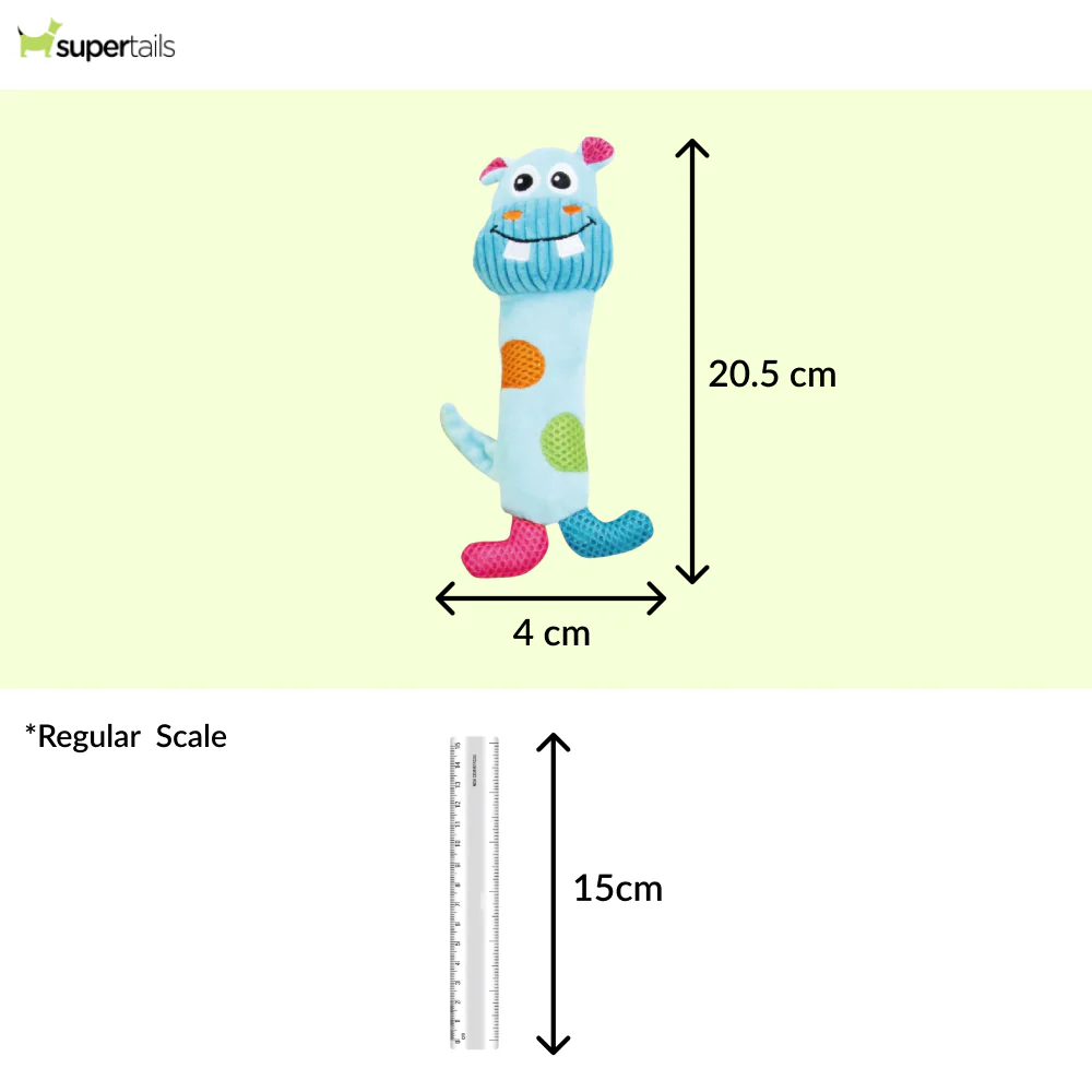 Talking Dog Club Baby Hippo Stick Plush Toy for Dogs (Blue) - Runbopad