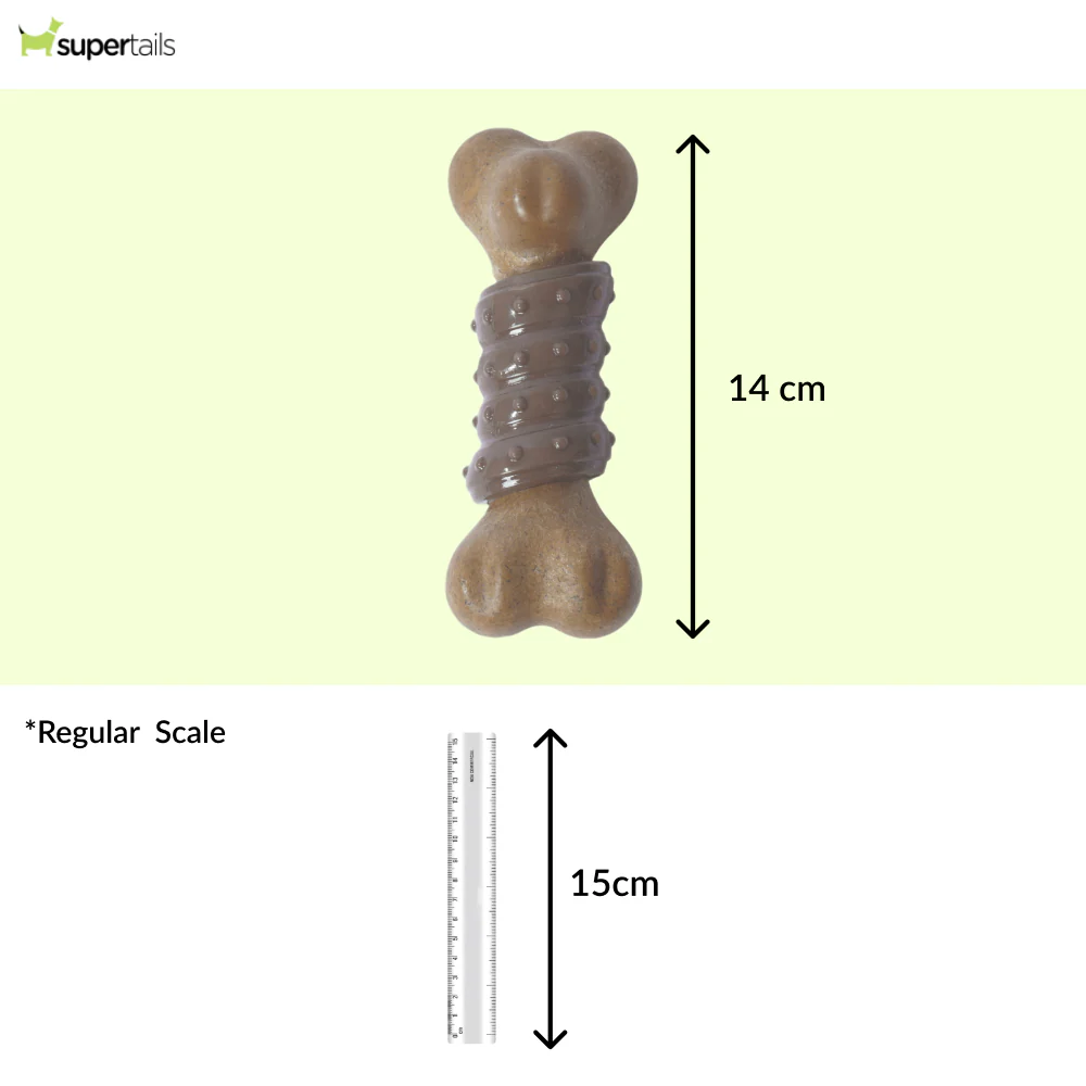 M Pets Chewood Bone with Rubber Chew Toy for Dogs (Brown) - Runbopad