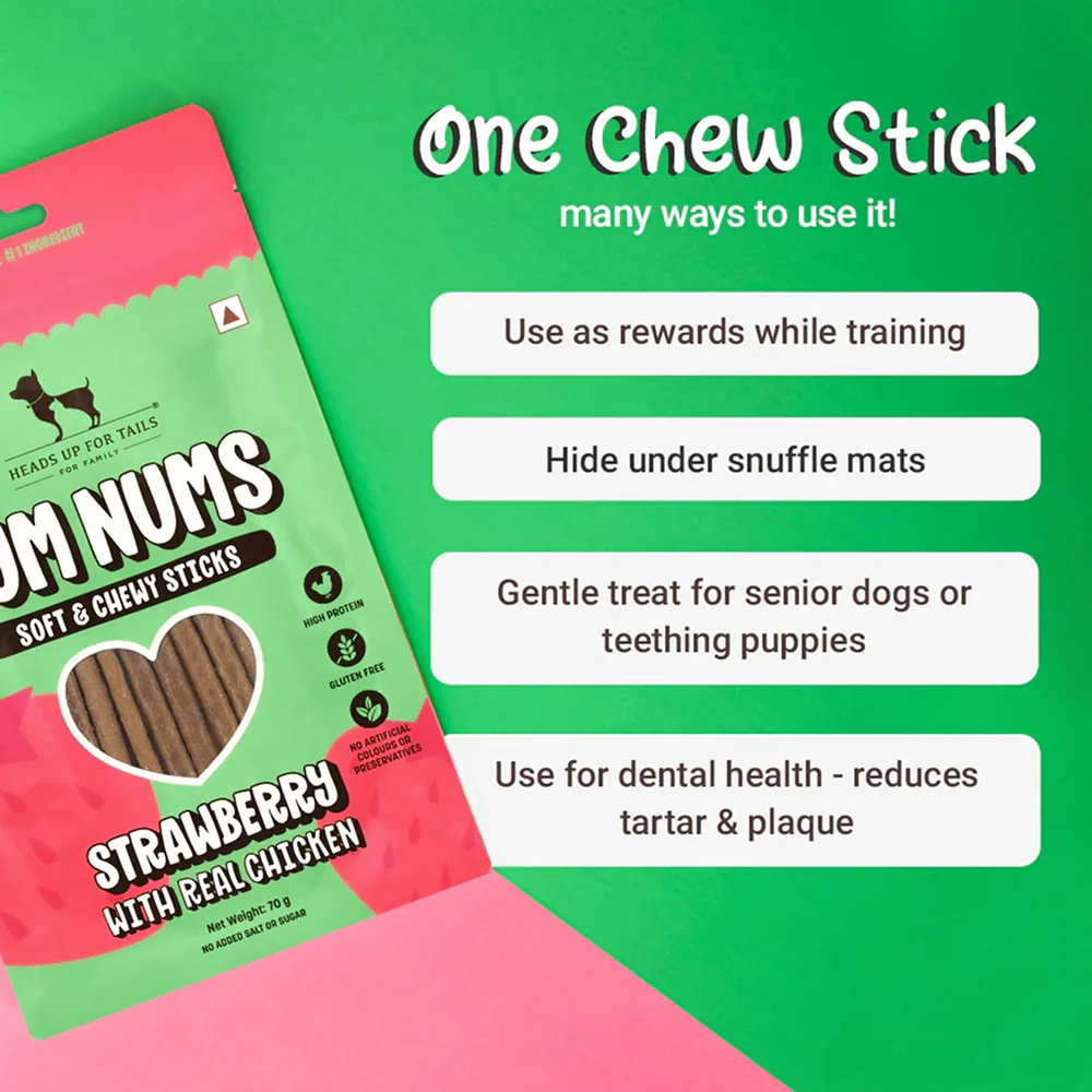 HUFT Yum Nums Soft and Chewy Strawberry with Real Chicken Grain Free Sticks Treats for Dogs - Runbopad