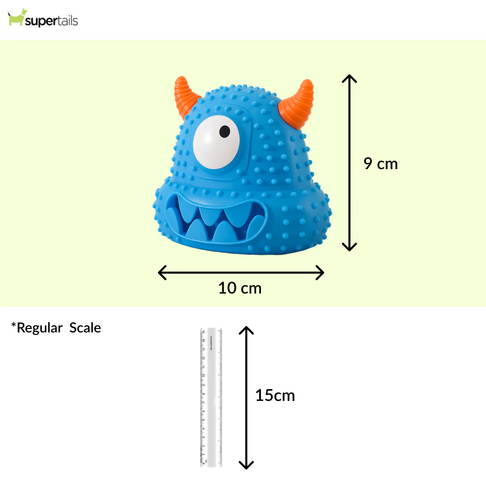Talking Dog Club Monster Head Tough Rubber Chew Toy for Dogs (Blue) - Runbopad