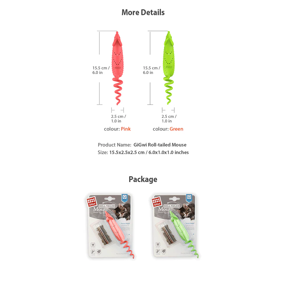 GiGwi Roll Tailed Mouse Toy for Cats (Pink) - Runbopad