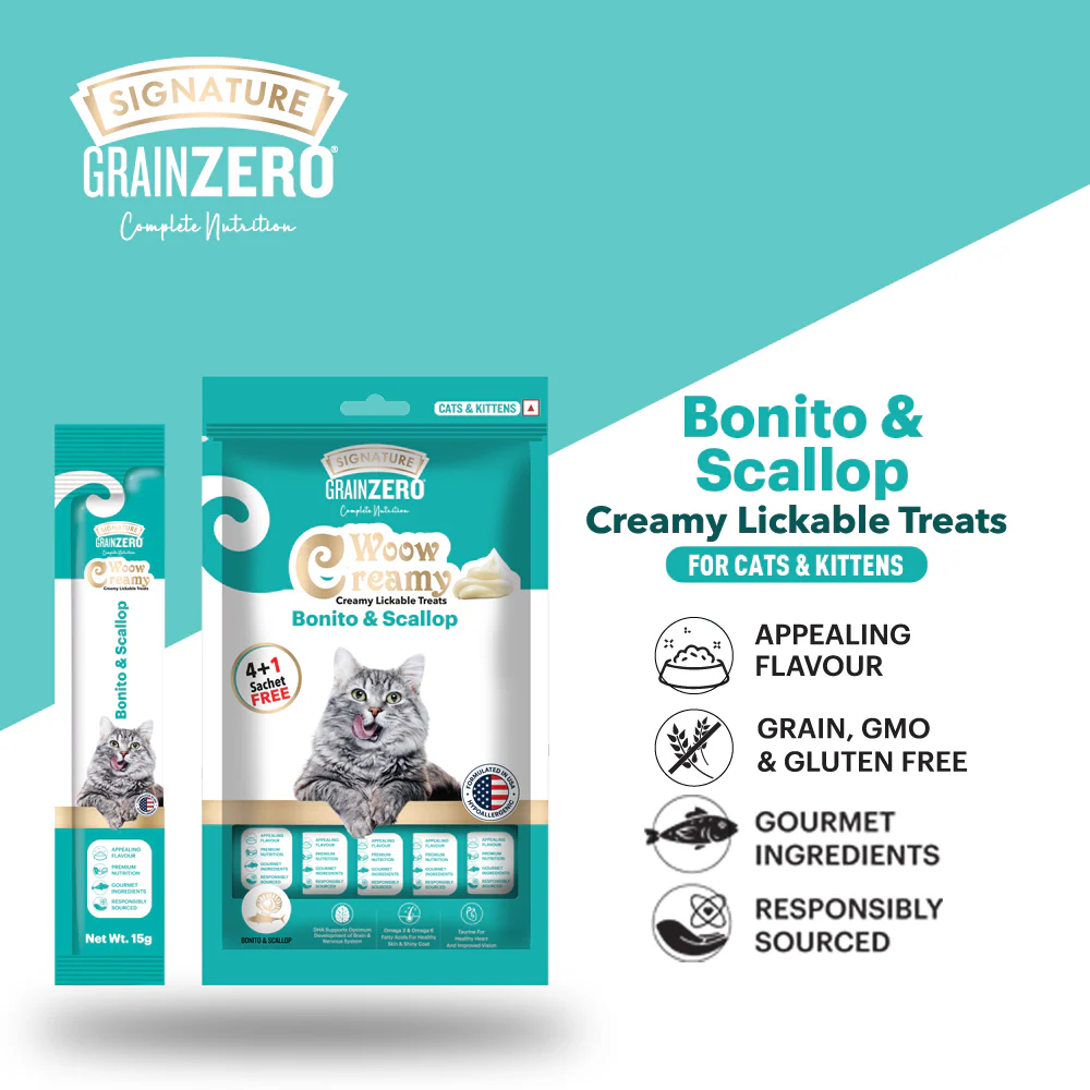 Signature Grain Zero Bonito and Scallop Lickable Creamy Treats for Cats - Runbopad