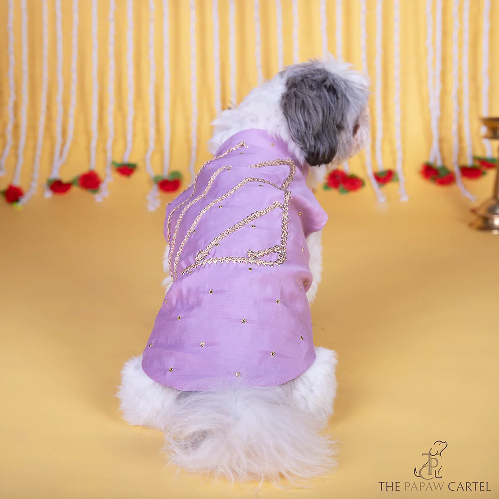 The Papaw Cartel Gota Patti Embroidered Sleeveless Sherwani for Dogs & Cats (Lilac) - Runbopad