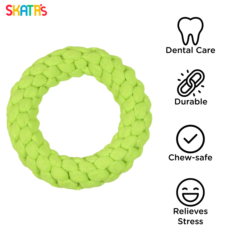 Skatrs Hand Made Ring Shaped Rope Chew Toy for Cats and Dogs (Neon Green) - Runbopad